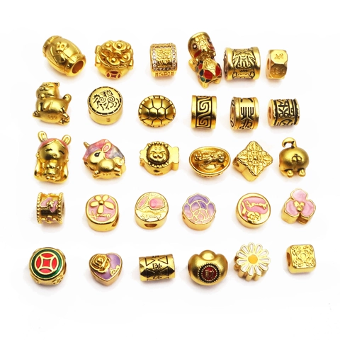 Brass Drip Oil Enamel Spacer Beads Chinese Totem Kirin Lucky Cat Animal Floral Loose Beads DIY Bracelet Jewelry Making Accessories