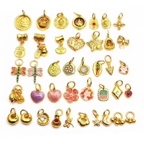 Copper Enamel God Of Wealth Pendant Gold Plated Lucky Bag Gourd Dragonfly Charms For DIY Bracelet Necklace Jewelry Making Accessories