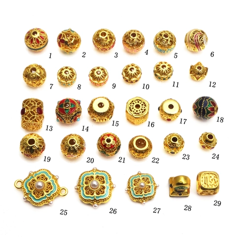 Chinese Vintage Hollow Brass Enamel Loose Beads DIY Jewelry Making Accessories With Artificial Pearl Gold Plated Spacer Beads
