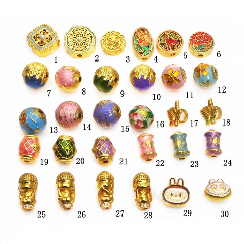 Chinese Style Enamel Copper Loose Beads Gold Plated Auspicious Pattern Butterfly Buddha Charms For DIY Jewelry Making Accessories