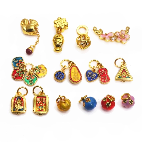 Enamel Copper Pendants For DIY Jewelry Making Ancient Style Chinese God Of Wealth Ruyi Fortune Fish Squirrel Lucky Charms