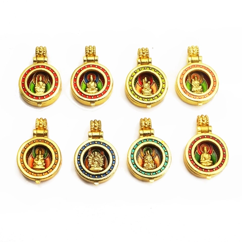 Copper Enamel Buddha Zodiac Guardian Deity Pendant Openable Gawu Box Religious Jewelry Accessory For Necklace DIY