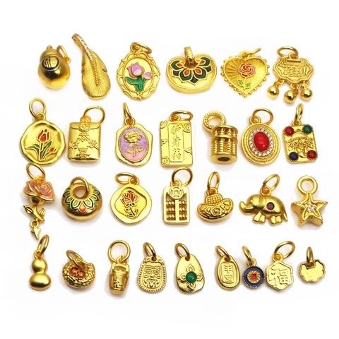 Chinese Traditional Gold Plated Copper Enamel Pendant Charms For Jewelry Making DIY Gourd Abacus Lucky Bag Pendant Accessories