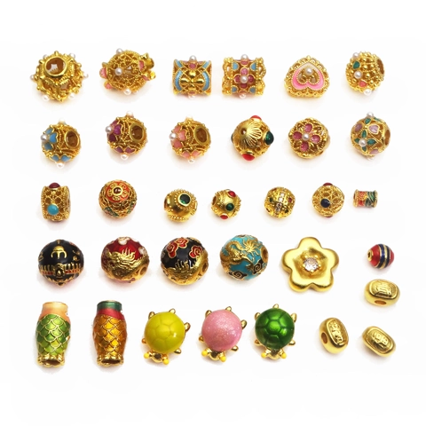 Cuentas de Cobre Esmaltado Separadores para Joyería Perla Artificial Strass Patrón Tradicional Dijes de Pulsera DIY Accesorios