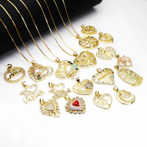 Gold Plated Copper Zirconia Heart Pendant Necklace Mama Letter Charms Jewelry Mother Day Celebration Gift For Women