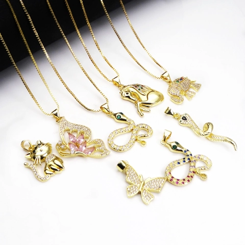 Collana Con Pendente Animale In Rame Con Micro Zirconia Placcato Oro Elefante Serpente Farfalla Cavallo Gatto Gioielli Donna Festa