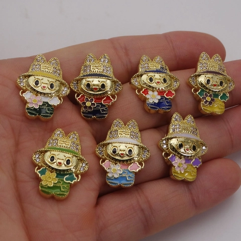 Copper Zirconia Cartoon Figure Charm Enamel Flower Jewelry Connector For DIY Bracelet Making Cute Pendant Accessory