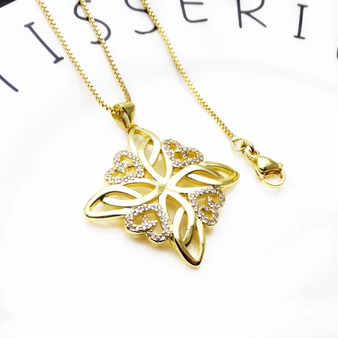 Vintage Copper Zirconia Celtic Knot Pendant Necklace For Women Gold Plated Geometric Cross Heart Jewelry Box Chain Gift