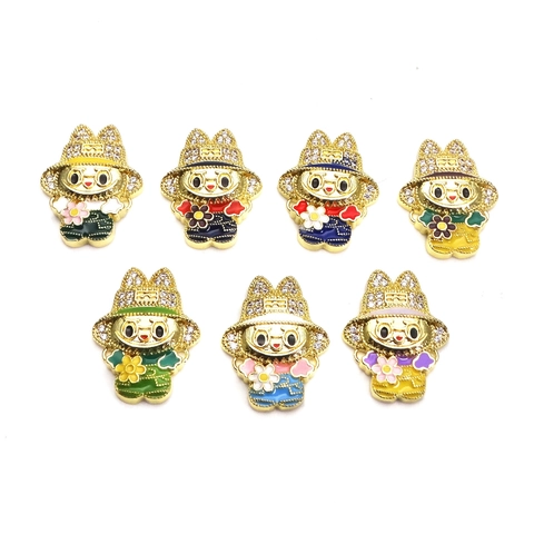 Copper Zirconia Cartoon Figure Charm Enamel Flower Jewelry Connector For DIY Bracelet Making Cute Pendant Accessory