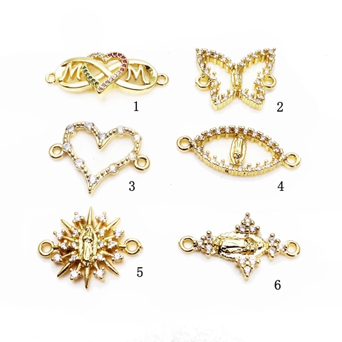 Copper Gold Plated Micro Pave Zirconia Connectors Butterfly Madonna Heart Infinity Charms For DIY Bracelet Making Jewelry Findings Accessories