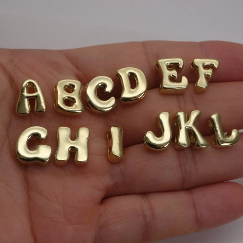 3D Puffy English Alphabet Pendant Charm 14K Gold Plated Brass Letter Beads For DIY Necklace Bracelet Making Minimalist Jewelry Accessories