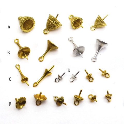 Vintage Brass Pendant Caps Peg Bails For DIY Necklace Earring Making Gold Silver Plated Jewelry Finding Accessories