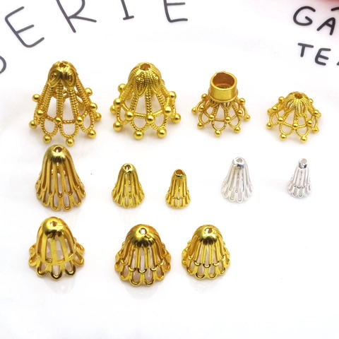 Brass Filigree Flower Bead Caps Gold Silver Plated Tassel End Caps For Jewelry Making DIY Findings Earring Necklace Accessories