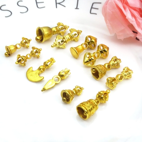 Vintage Tibetan Buddhist Vajra Bell Pestle Charms Gold Plated Copper Pendants For DIY Jewelry Making Necklace Accessories