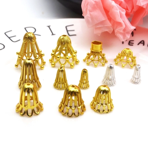 Brass Filigree Flower Bead Caps Gold Silver Plated Tassel End Caps For Jewelry Making DIY Findings Earring Necklace Accessories
