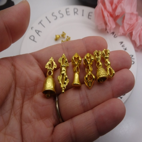 Vintage Tibetan Buddhist Vajra Bell Pestle Charms Gold Plated Copper Pendants For DIY Jewelry Making Necklace Accessories
