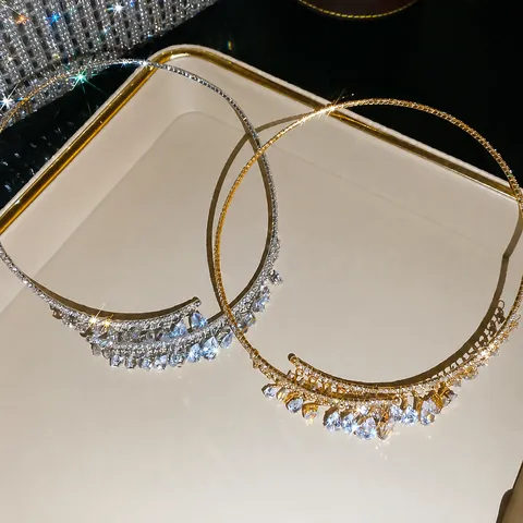 Luxury Copper Water Drop Zirconia Pendant Necklace For Women Elegant Clavicle Chain Collar Rhinestone Choker Jewelry Gift