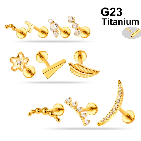 Κοσμήματα Piercing από Κράμα Τιτανίου G23 Labret με Πιεστικό Καρφί Χωρίς Σπείρωμα Σκουλαρίκια Χόνδρου Αυτιού Τράγου με Γεωμετρικά Στρας