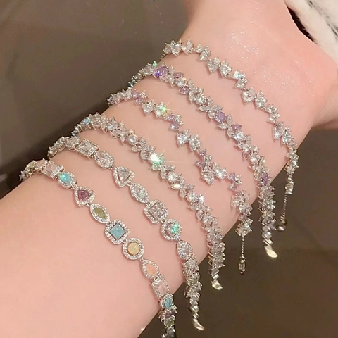 Luxus Koreanischen Stil Zirkonia Schleife Armband Verstellbar Mehrfarbig Kristall Gliederkette Für Damen Mode Schmuck Elegant Geschenk