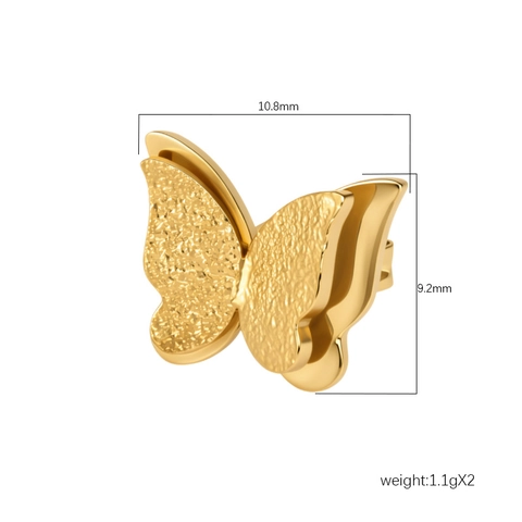 304 Edelstahl Doppelschicht Schmetterling Ohrstecker Frosted Sandoberfläche PVD Vergoldet Mode Schmuck Für Damen