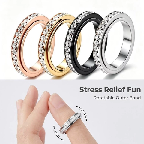 Stainless Steel Single Row Rhinestone Spinner Ring For Anxiety Stress Relief Rotatable Band Ring Fashion Unisex Finger Jewelry