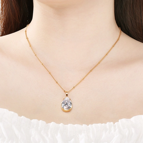 French Elegant Stainless Steel Water Drop Glass Pendant Necklace Light Luxury Satellite Bead Chain Choker For Women Jewelry Gift