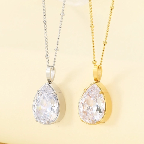 French Elegant Stainless Steel Water Drop Glass Pendant Necklace Light Luxury Satellite Bead Chain Choker For Women Jewelry Gift
