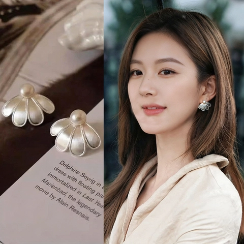 Boucles D'oreilles À Tige En Argent Avec Fleur Et Künstliche Perle Imitation Style Vintage Chic Pour Femmes