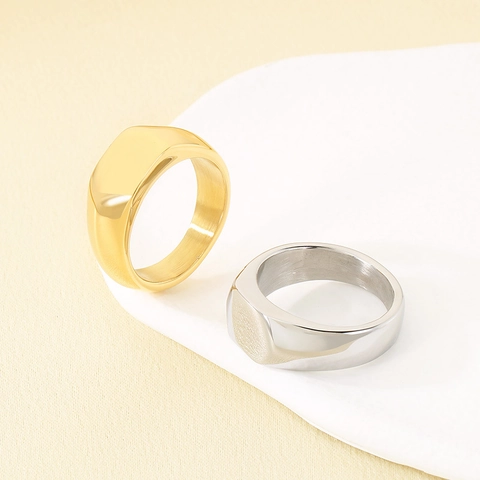Minimalistischer Edelstahl Siegelring Für Damen Herren Unisex Poliert Gold Silber Geometrischer Schlichter Fingerring Schmuck