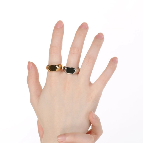 Minimalistischer Edelstahl Siegelring Für Damen Herren Unisex Poliert Gold Silber Geometrischer Schlichter Fingerring Schmuck