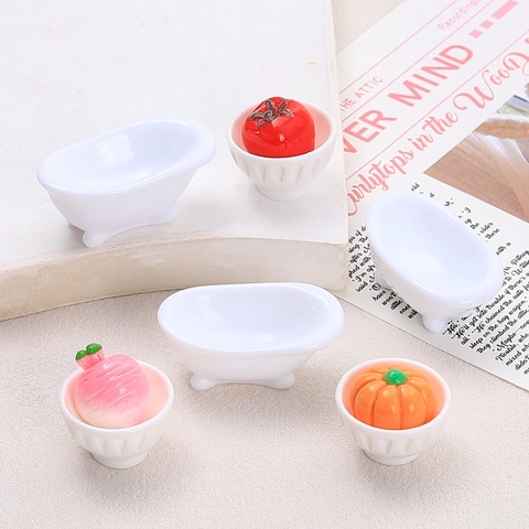 Miniature Resin Bathtub And Bowl Charms For DIY Crafts Dollhouse Accessories Cartoon Food Play Decoration Supplies