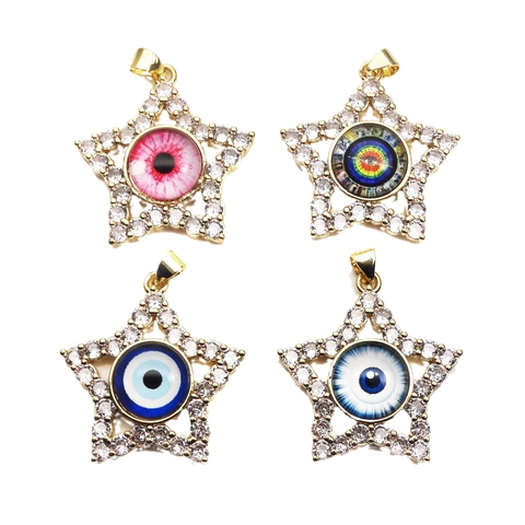 Copper Cubic Zirconia Star Evil Eye Pendants For Women Gold Plated Micro Inlaid Rhinestone Devil Eye DIY Jewelry Accessories