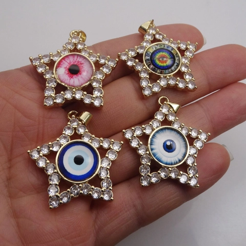 Copper Cubic Zirconia Star Evil Eye Pendants For Women Gold Plated Micro Inlaid Rhinestone Devil Eye DIY Jewelry Accessories