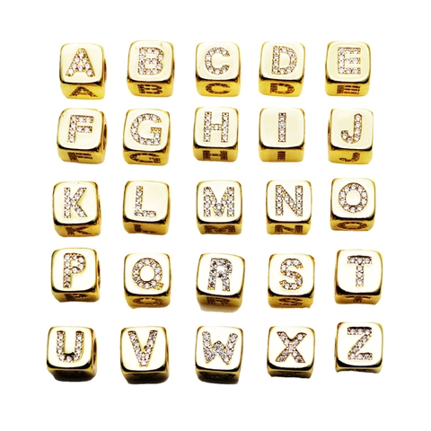 Luxury Copper Micro Pave Zirconia Alphabet Cube Beads For Jewelry Making DIY Bracelet Necklace Pendant Spacer Charm