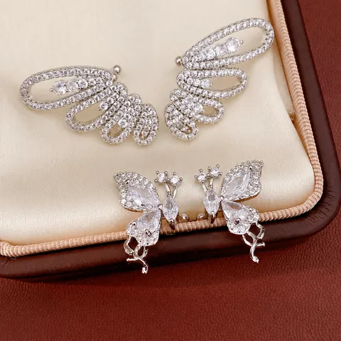 Elegant Zirconia Butterfly Ear Clips Non Piercing Copper Silver Plated Shiny Rhinestone Cartilage Earring Jewelry Gift