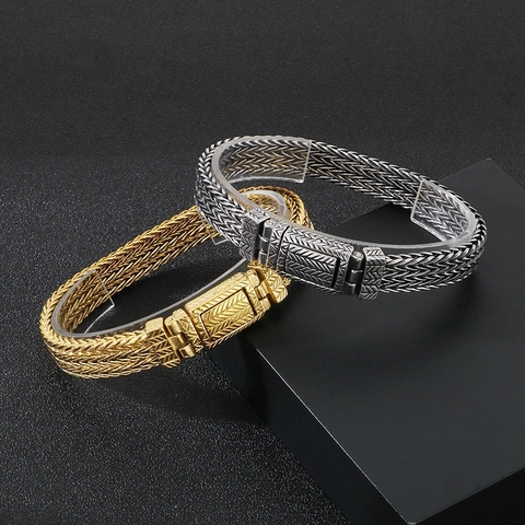 Vintage Titanium Steel Woven Chain Bracelet For Men Punk Style Stainless Steel Dragon Bone Chain Jewelry Hand Chain