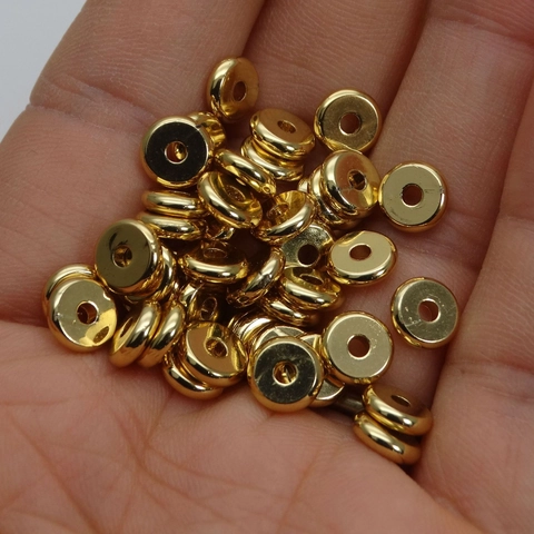 Cuentas Espaciadoras de Latón Galvanizado Forma Disco Plano Superficie Lisa Arandelas Metálicas para Creación de Joyas DIY