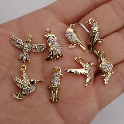 Micro Pave Zirconia Bird Charms For Jewelry Making DIY Copper Animal Pendants For Necklace Bracelet Eagle Hummingbird Parrot Pendants