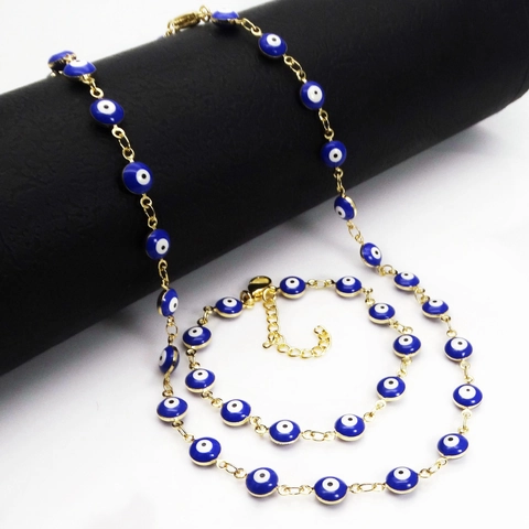 Bijoux Mauvais Œil Collier Et Bracelet En Cuivre Plaqué Or Perles Émail Nazar Turc Accessoire De Protection Femme Homme