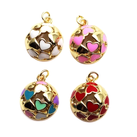 Fashion Copper Zirconia Enamel Heart Sphere Pendants For Women DIY Necklace Bracelet Jewelry Making Colorful Cute Charms