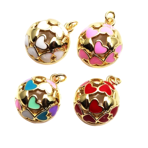 Fashion Copper Zirconia Enamel Heart Sphere Pendants For Women DIY Necklace Bracelet Jewelry Making Colorful Cute Charms