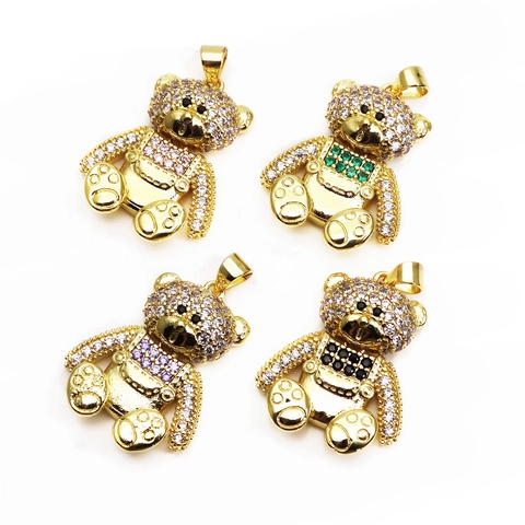 Copper Micro Inlaid Zirconia Bear Pendant Necklace Trendy Animal Teddy Bear Gold Plated Charm Necklace For Women Fashion Jewelry