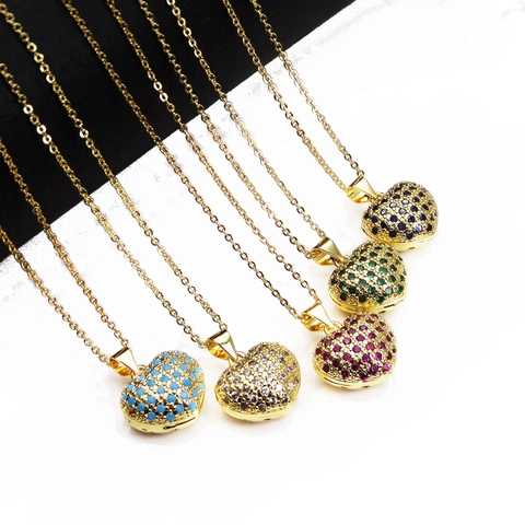 Kupfer Zirkonia Herz Anhänger Halskette Mikro Pflastern Herzform Schmuck Für Damen Vergoldete Kupferkette Halskette