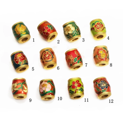Vintage Brass Enamel Cloisonné Barrel Spacer Beads Flower Patterns For DIY Jewelry Making Gold Plated Accessories