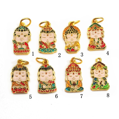 Colgantes de Buda de Esmalte de Dibujos Animados para Hacer Joyas Latón Chapado en Oro Lindos Dijes de Bodhisattva DIY Solo Colgante