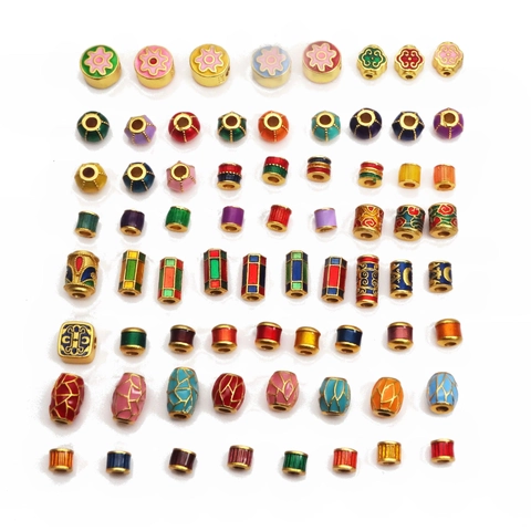 Vintage Copper Enamel Spacer Beads Colorful Flower Pumpkin Cloud Beads For DIY Jewelry Bracelet Necklace Making Accessories
