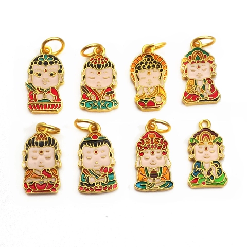 Colgantes de Buda de Esmalte de Dibujos Animados para Hacer Joyas Latón Chapado en Oro Lindos Dijes de Bodhisattva DIY Solo Colgante