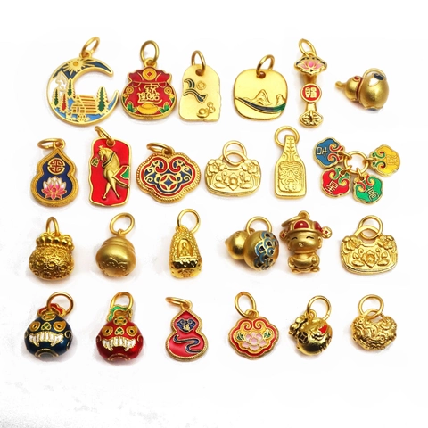 Traditional Chinese Brass Enamel Lucky Charms Pendants Gourd Money Bag Ruyi For DIY Jewelry Making Bracelet Accessories