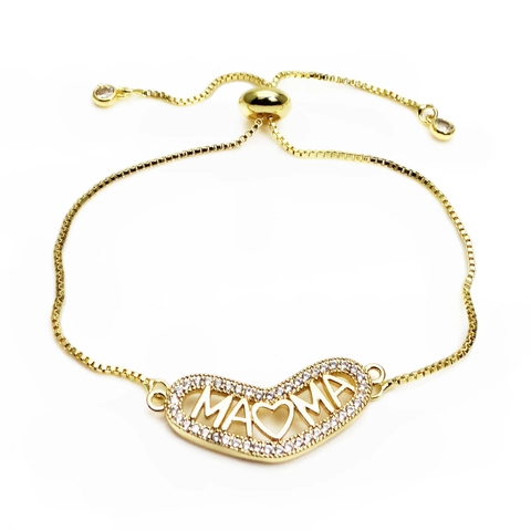 Copper Zirconia Heart Mama Mom Letter Adjustable Bolo Bracelet For Women Fashion Jewelry Making DIY Component Connector