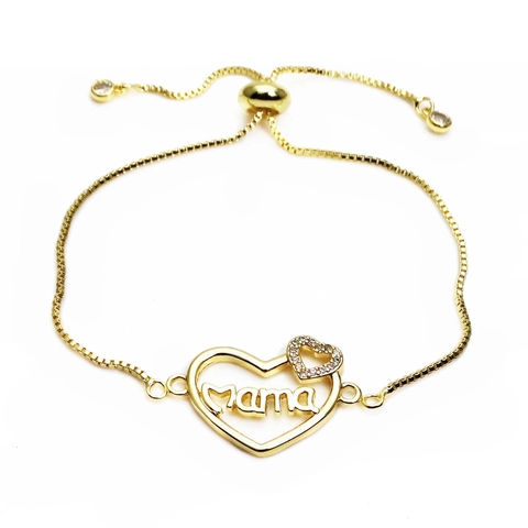 Copper Zirconia Heart Mama Mom Letter Adjustable Bolo Bracelet For Women Fashion Jewelry Making DIY Component Connector
